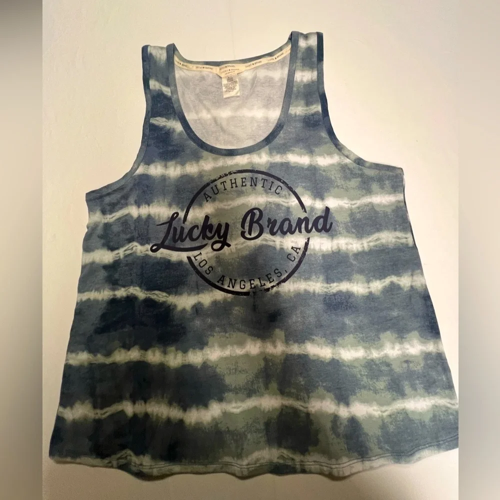 LUCKY BRAND BLUE TIE-DYE TANK TOP.  SIZE XXL - PRETTY MEDIUM SHADES OF BLUE/GRAY